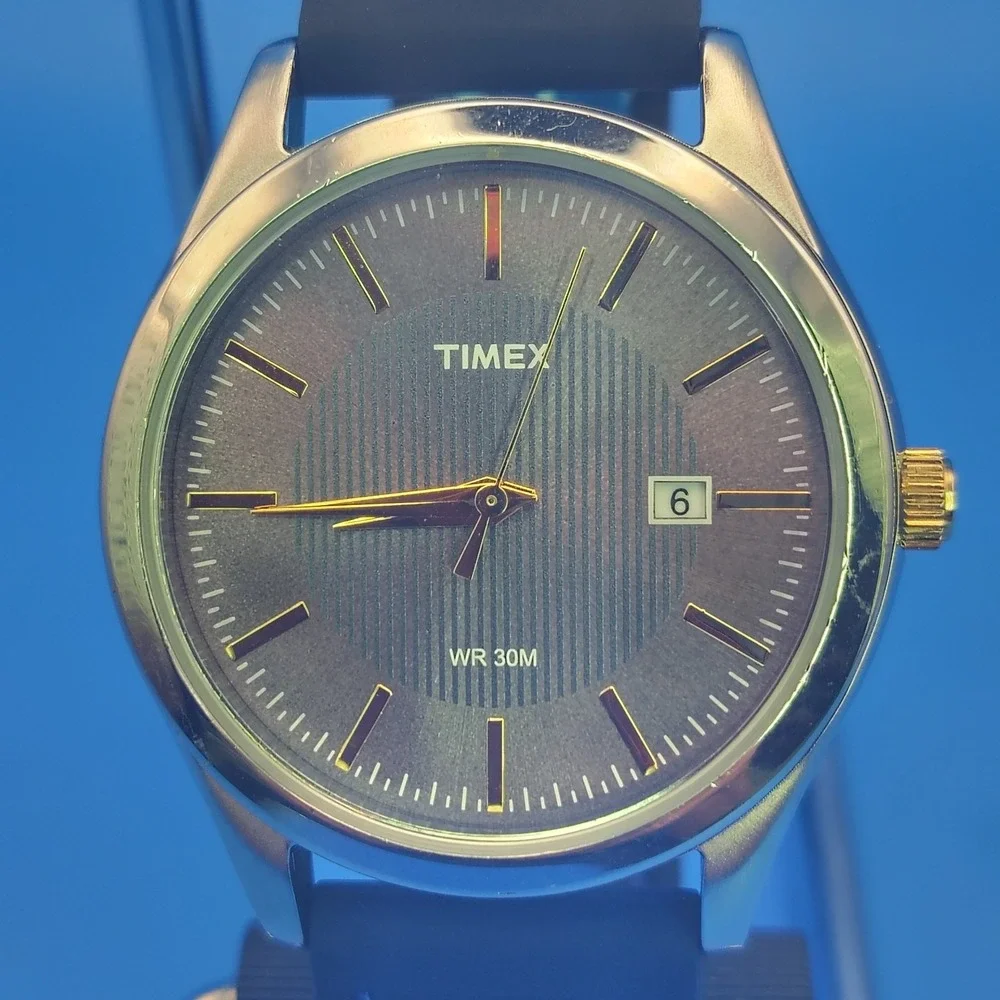 2016 Timex Date 39mm Men's Quartz Watch New Rubber Strap SS Deployment Clasp‎